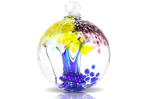 VOREEN 4" Hanging Glass Garden Gazing Ball Hand Blown Glass Witch Ball Christmas Ornament Friendship Balls for Outdoor Garden Patio Window Home Décor, Gift for Mom Wife Friend, Blue