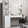 4ever2buy Barber Station for Hair Stylist, Salon Wall Station with Barber Cabinet, Hair Stations Equipment Hair Dryer Holder, Drawers (White)
