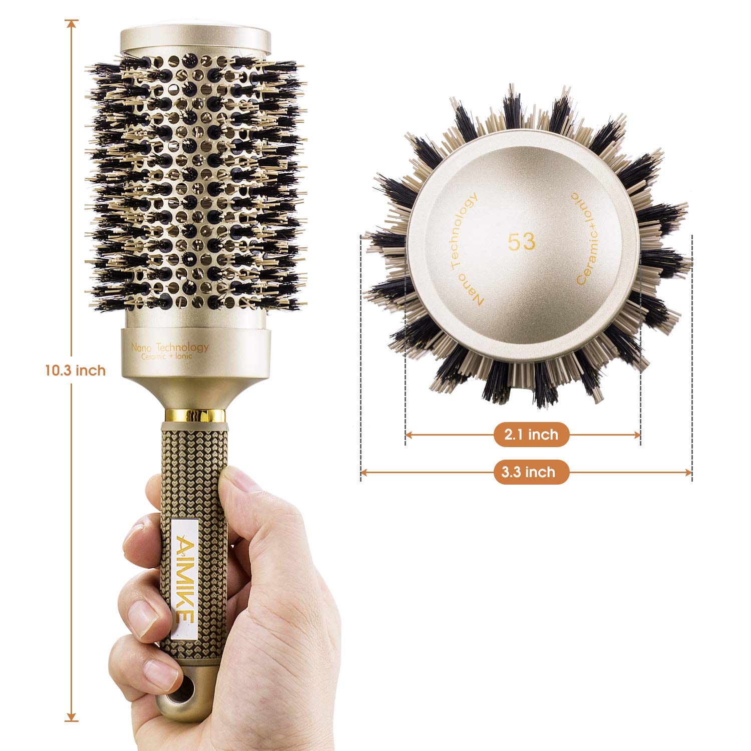 Round Brush, Nano Thermal Ceramic & Ionic Tech Hair Brush, Round Barrel Brush with Boar Bristles, Enhance Texture for Hair Drying, Styling, Curling and Shine (Barrel 2.1 inch) + 4 Free Clips by Aimike : Beauty