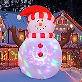 GOOSH 5 FT Christmas Snowman Inflatables with 360° Rotating Magic Light Outdoor Yard Decorations, Christmas Blow Up Snowman with Santa Hat for Garden Patio Lawn Home Holiday Xmas Party