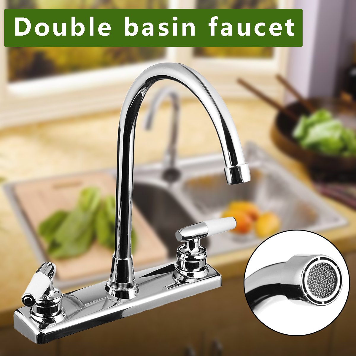 Aissimio Two Handle Kitchen Faucet RV/Mobile Home Double Basin Faucet for Kitchen