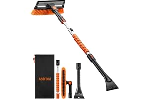 AstroAI 47.2 Inch Ice Scrapers for Car Windshield, Extendable Snow Brush with Squeegee, 3 in 1 Durable Snow Removal Telescopi