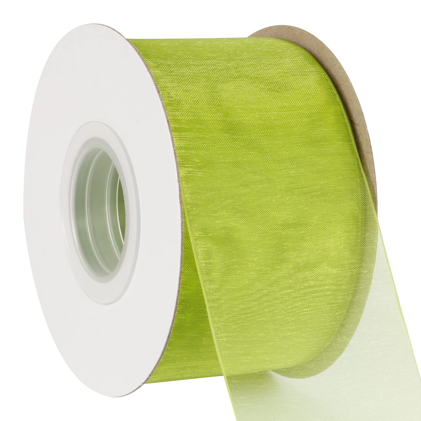 AVANAVA 50mm Wide Sheer Organza Ribbon Multi-Colors for Gift Wrapping Bouquet Wedding Decoration Floral Arrangement - 45 Meters (Apple Green)