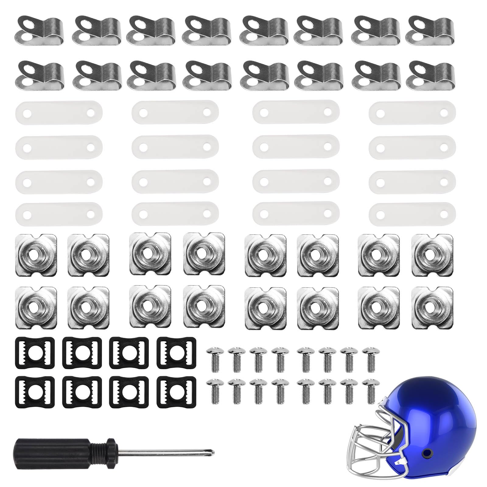 Haohai 73Pcs Football Helmet Repair Kit, Hockey Helmet Repair Hardware Accessories, Including Visor Clips Screws Nuts Rubber Gaskets Helmet Buckles with Screwdriver for Hockey, Baseball, Helmets (73)