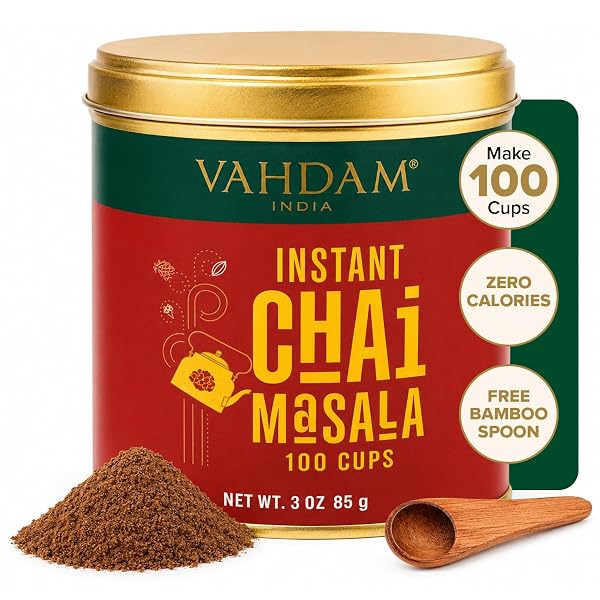 VAHDAM INSTANT CHAI TEA (3OZ/85G) – TRADITIONAL MASALA CHAI | MAKES 100 CUPS | NATURAL SPICES, ZERO CALORIES | INSTANT INDIAN TEA – NO STEEPING | UNSWEETENED TEA POWDER | FREE BAMBOO SPOON INSIDE