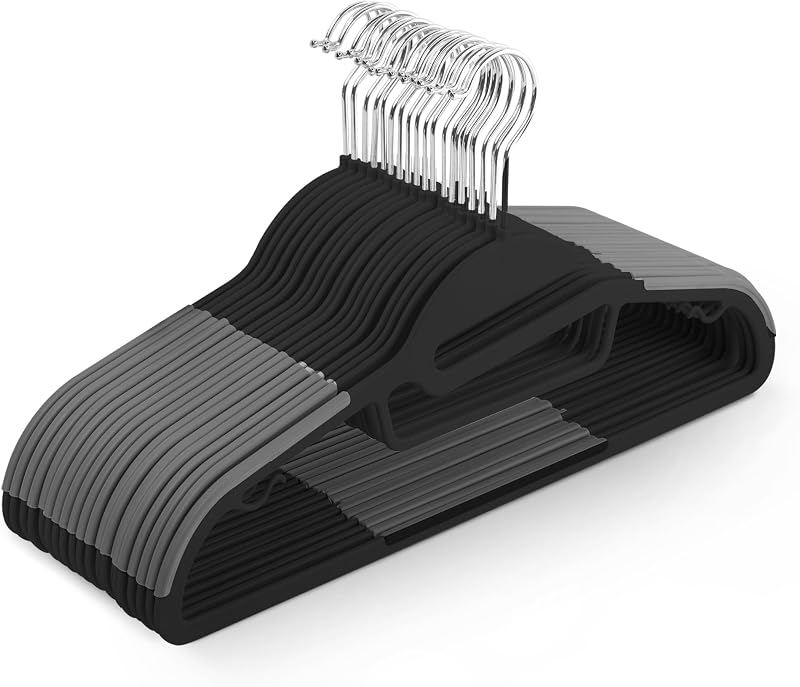 KEPLIN 30-Pack Non-Slip Hangers Slimline 360° Swivel Tie Organizer Black