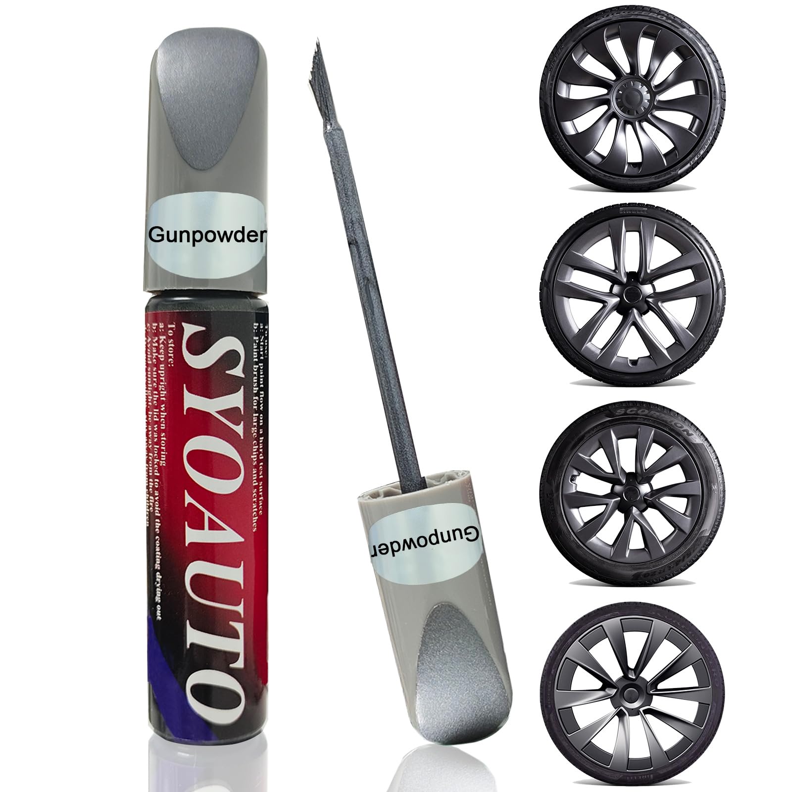 Photo 1 of SYOAUTO Gunpowder Rim Touch Up Paint For Tesla Model Y 3 S X Uberturbine/Arachnid/Cybersteam/Turbine Wheel Touch Up Paint Rim Scratch Repair Wheel Curb Rash Paint Pen(Gunpowder)