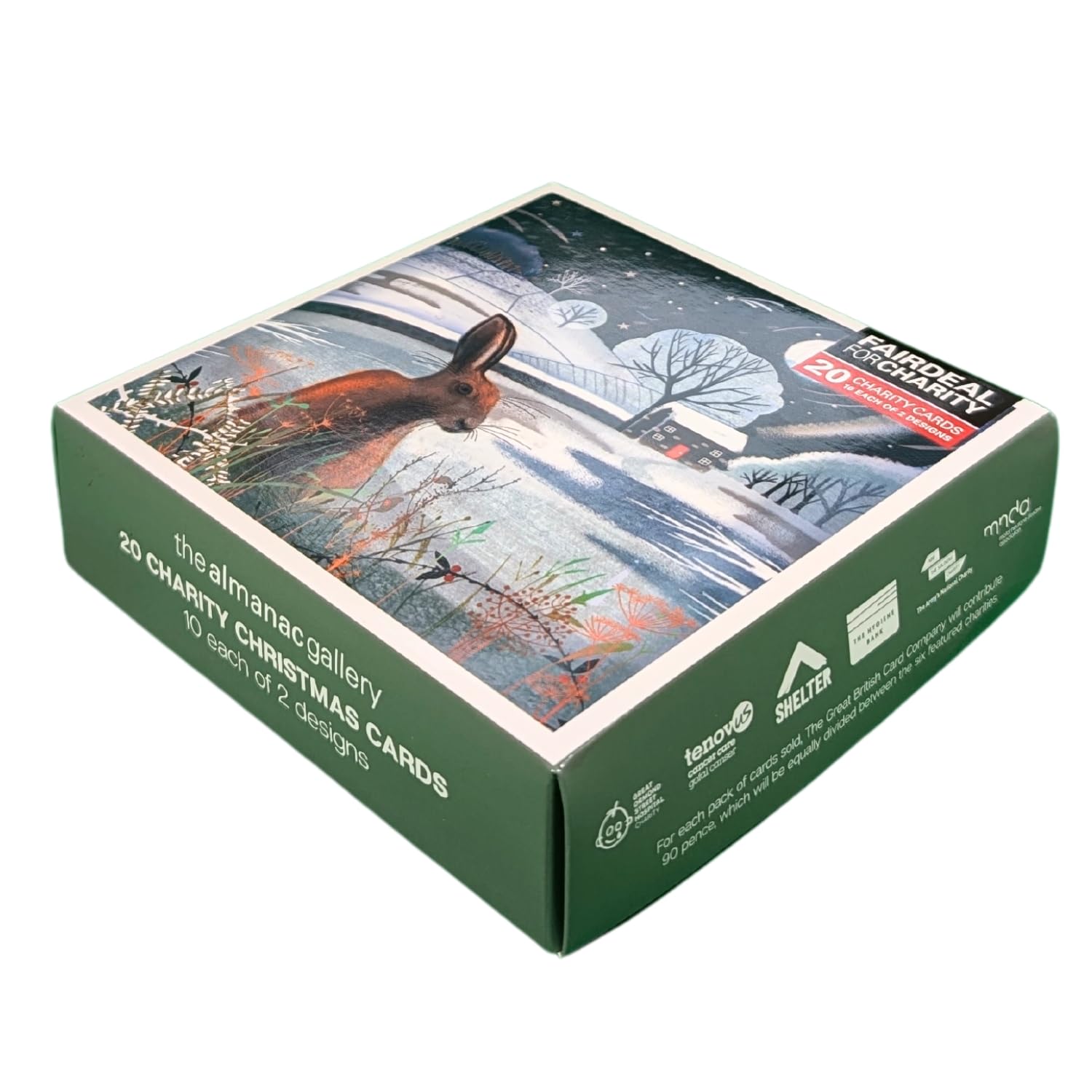 Box of 20 Moonlight Winter Hares Fairdeal Charity Christmas Cards Boxed Xmas ATBX0190