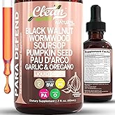 para Defend Wormwood Black Walnut Cleanse for Humans Drops Liquid Soursop Garlic Pumpkin Seed PAU D'Arco Oil of Oregano Turmeric Berberine Neem Extract Hull Bark Tincture by Clean Nutra