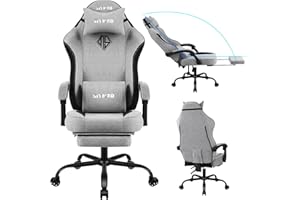SITMOD Gaming Chair with Footrest, Ergonomic Lumbar Support Massager Video Game Chair with Metal Legs, High Back Reclining Silla Gamer Chair with Headrest (Light Grey)
