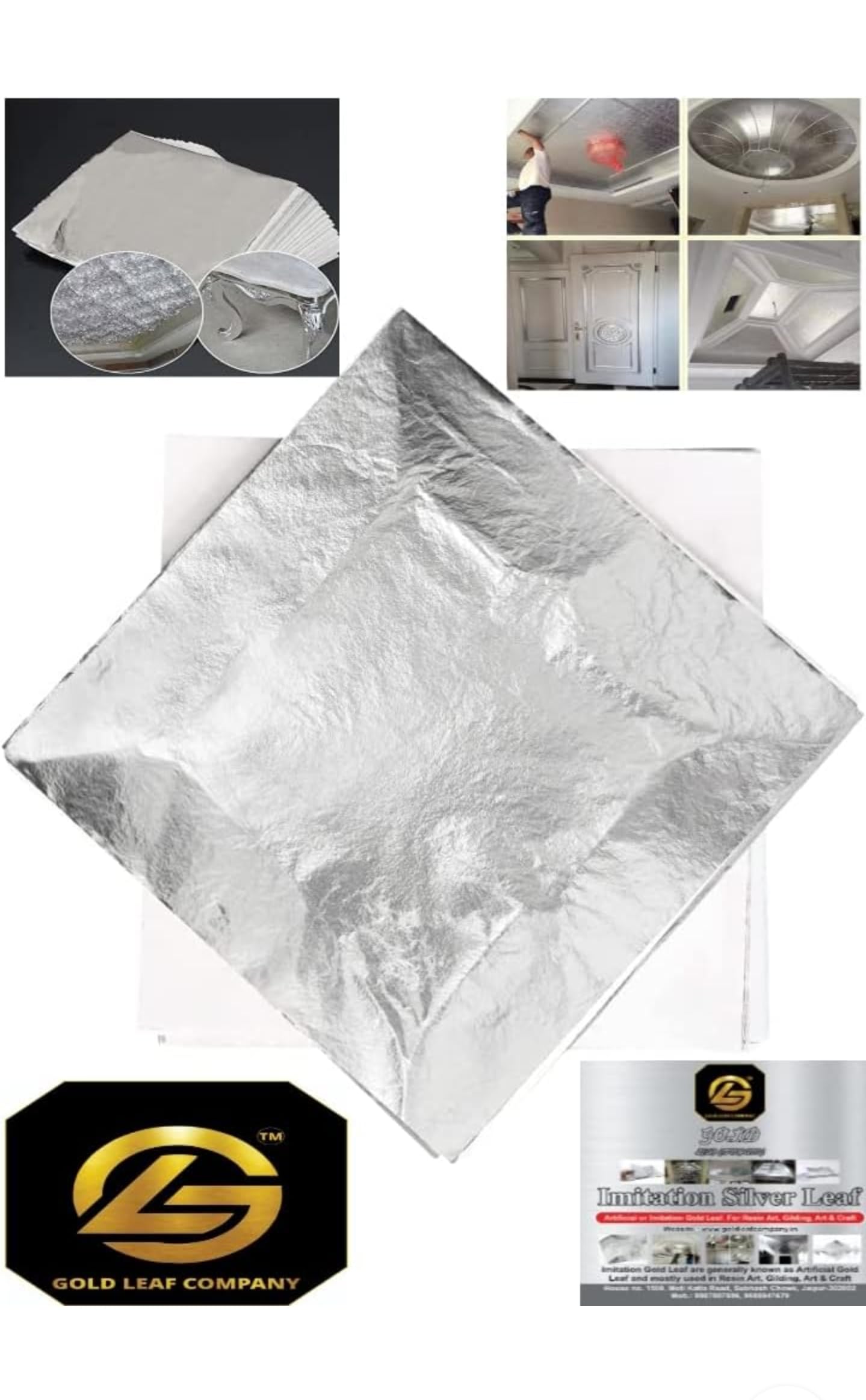 L.A. Gold Leaf Silver Leaf/Gilding foil for Gilding, Paintings 300 Sheets and Resin Casting 8x8.cm_