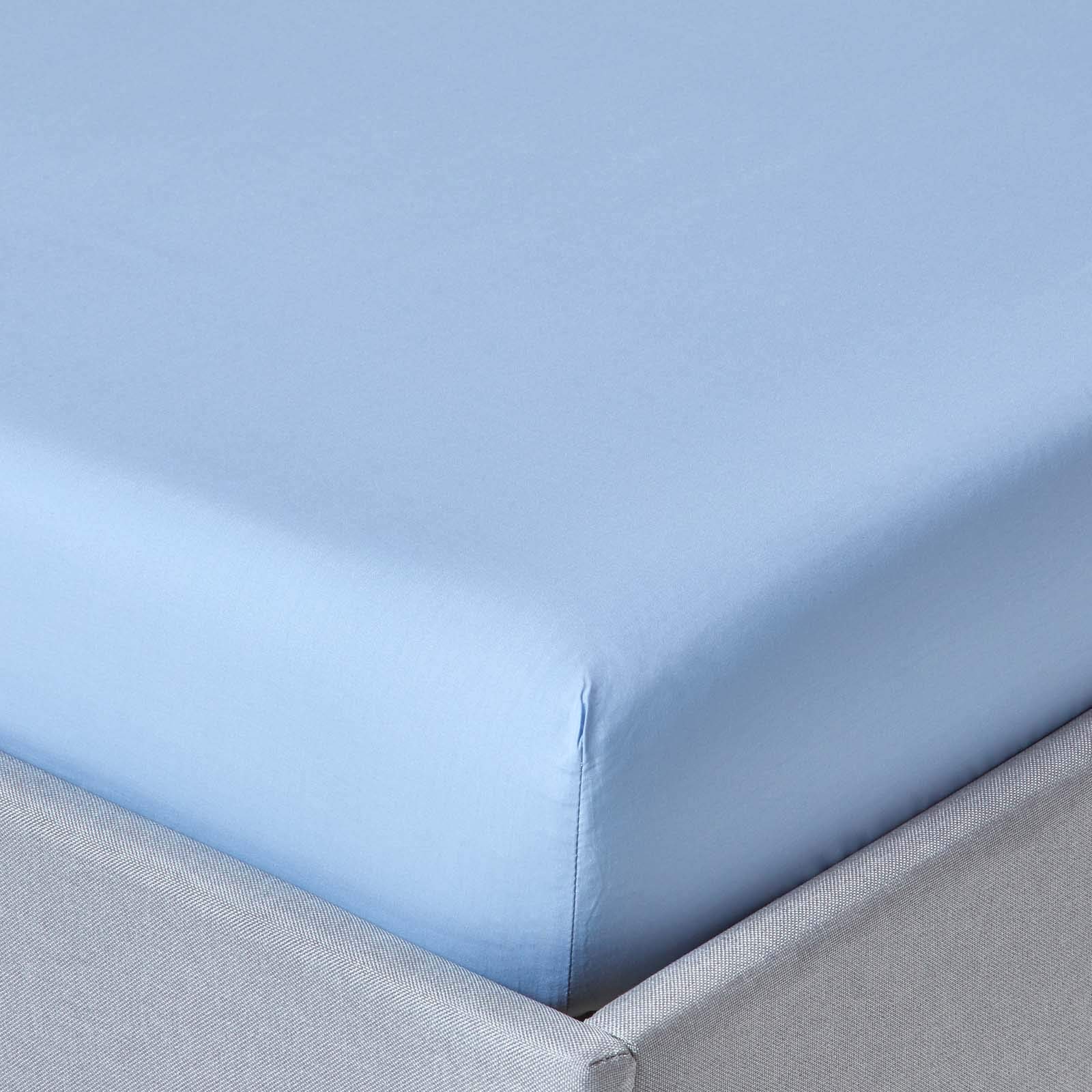 HOMESCAPES Light Blue Deep Fitted Sheet (12”) Small Double 200 TC 400 Thread Count Equivalent Pure Egyptian Cotton Bed Sheet with Fully Elasticated Skirt