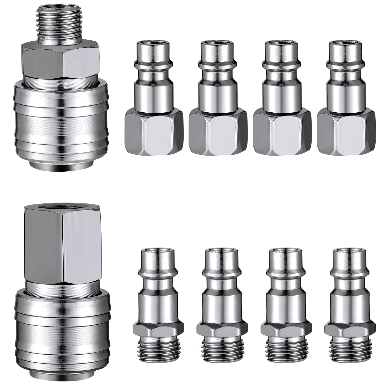 Goth Perhk 10 Pcs Air Line Hose Euro Connectors, Airline Hose Compressor Fittings 1/4" BSP Connector Thread Quick Release Connector Fittings Set