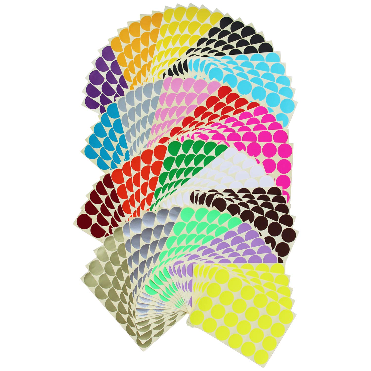 LJY 2400 Pcs Round Stickers 32mm, 20 Assorted Colours Dot Stickers, Self Adhesive Coloured Sticky Labels for Colour Coding, Moving House, Inventory and Office Filing (100 Sheets)
