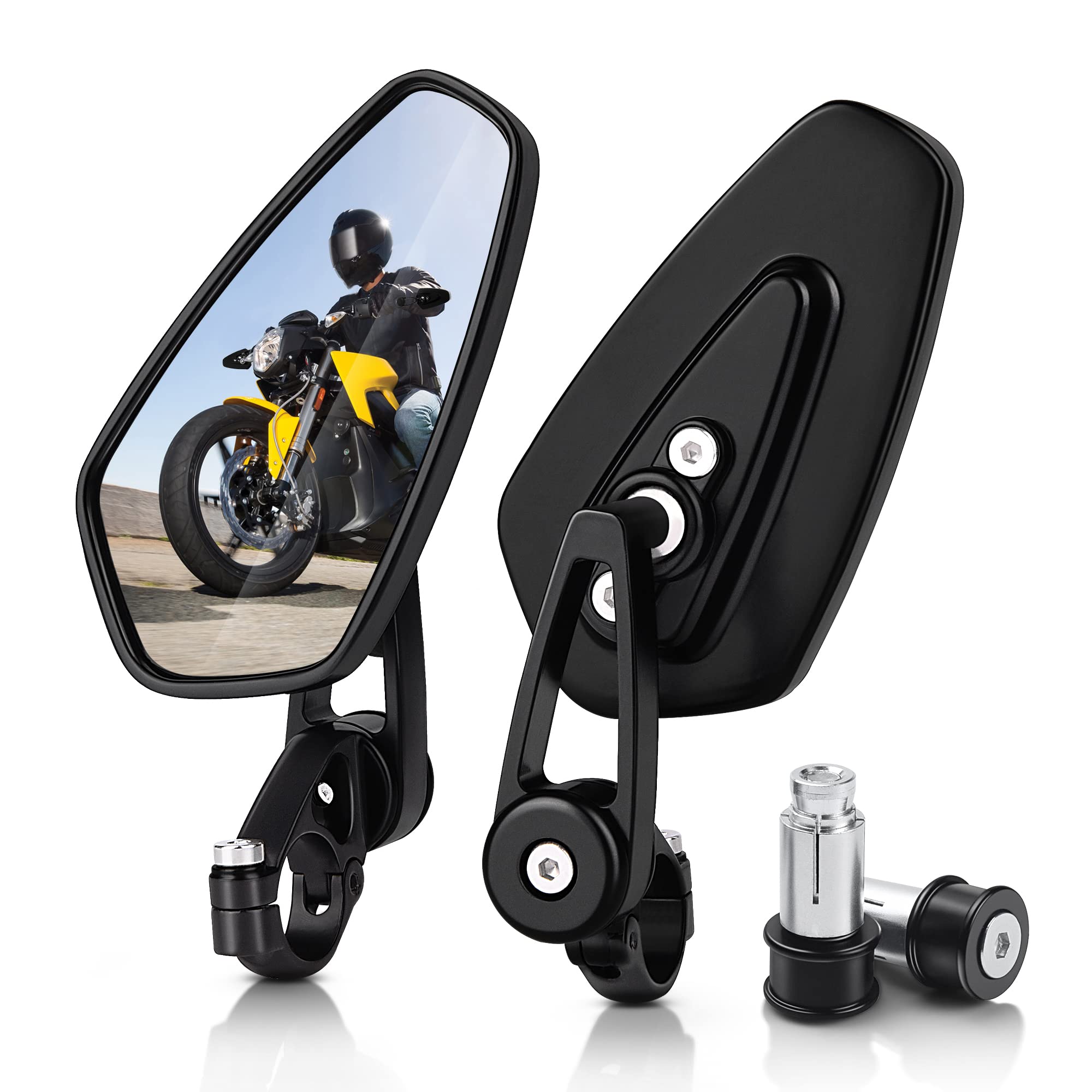 thumbnail image 2 of Motorcycle Bar End Mirrors - CNC Billet Aluminium, 360° Rotatable For 22mm (7/8") Hollow Handlebars 2 of 11