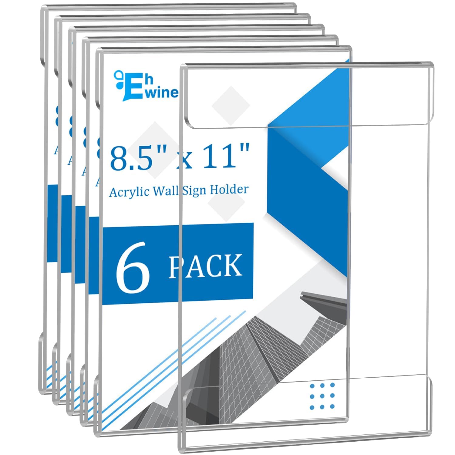 Photo 1 of EHWINE 6 Pack 8.5 x 11 Wall Mount Acrylic Sign Holder, Wall Signs Photo Menu Flyer Display Holders, Plastic Clear Acrylic Wall Frames for Office Home Hotel Business Store (with Adhesive Tape)