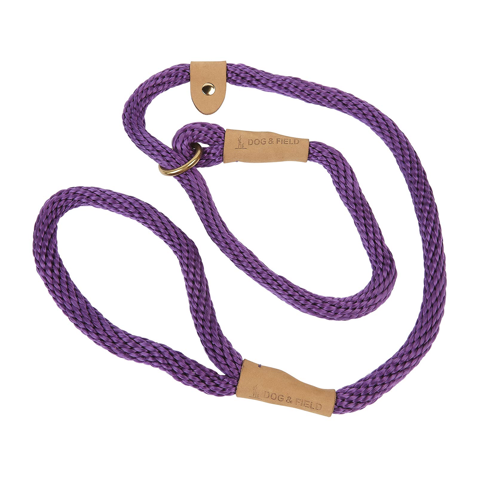 Dog & Field Lux Woven Slip Lead - Heather. 1.2m Slip Lead For Dogs, Soft Braided Rope Dog Lead With Brass Fittings & Leather Bindings. Training Lead For Dogs, No Collar Or Harness Needed, One Size