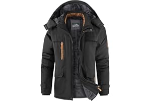 ZITY Mens Winter Jackets Full-Zip Thickened Insulated Fleece Lining Multi-Pocket Warm Windproof Coat with Detachable Hood
