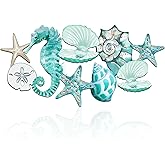 Pinkunn Metal Beach Wall Decor Seashell Beach Themed Bathroom Decor Rustic Nautical Ocean Coastal Starfish Seahorse Themed Wall Art for Living Room Bathroom Bedroom,15.8 Inch(Aqua Blue)