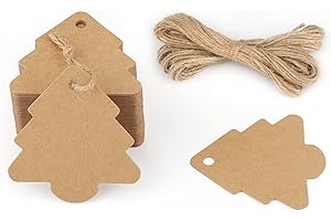 KINGLAKE Christmas Tree Gift Tags,Gift Wrap Tags,100 Pcs Kraft Paper Gift Tag with String,Blank Craft Gift Tag with Natural Jute Twine String