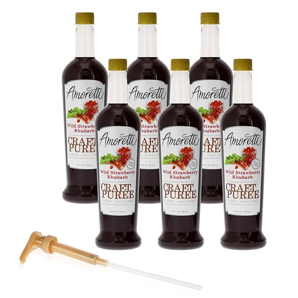 AMORETTI – WILD STRAWBERRY RHUBARB CRAFT PUREE 9 LBS, PERFECT FOR FLAVORING COCKTAIL, BREWING, BEER, WINE, ALCOHOLIC BEVERAGES, AND MOCKTAIL, DRINK MIX, MIXERS, REAL FRUIT, NO PRESERVATIVES
