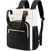 LOVEVOOK Laptop Backpack for Women, 15.6 Inch Work Business Laptop Bag, Wide Top Open Teacher Nurse Bag with USB Port, Waterproof Computer Backpack Purse for travel,Black-White