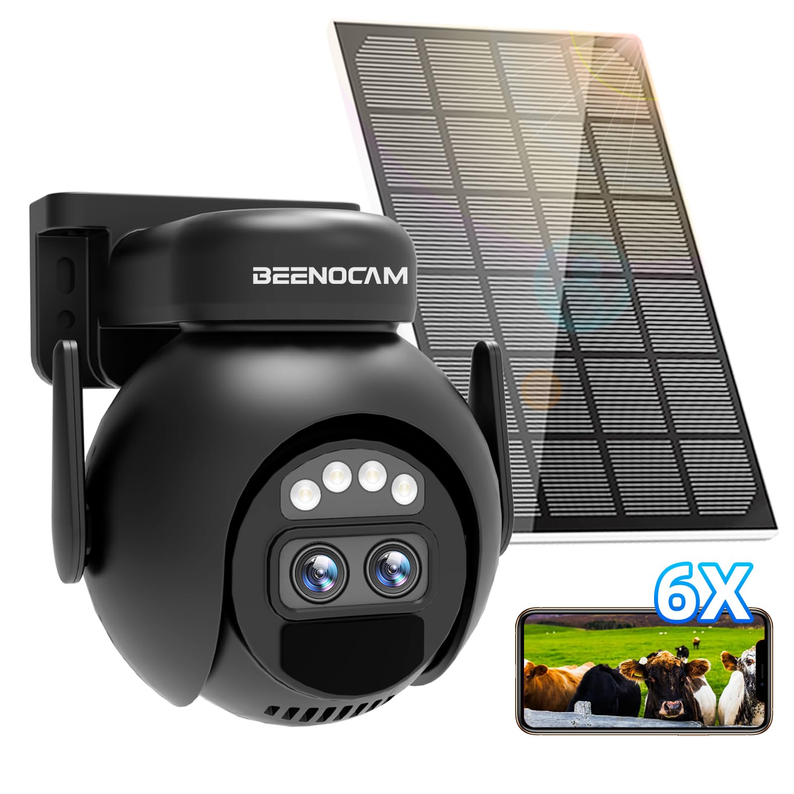 Photo 1 of BEENOCAM Solar Security Cameras Wireless Outdoor,4K Solar WiFi Cameras for Home Security,Battery Powered 360°PTZ Security Camera with Color Night Vision,PIR Motion Detection,2-Way Audio,2.4Ghz