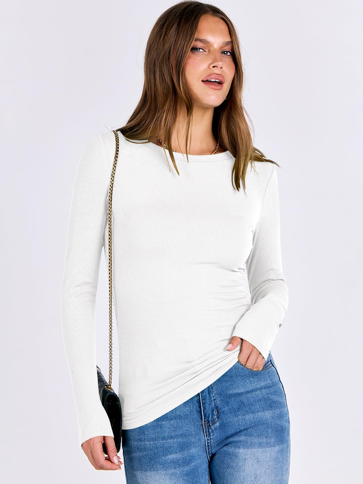 ANRABESS Women Long Sleeve Shirts Rib Knit Slim Fit Tops Basic Tee 2025 Fall Outfits Casual T-Shirt Underscrubs Layer Clothes
