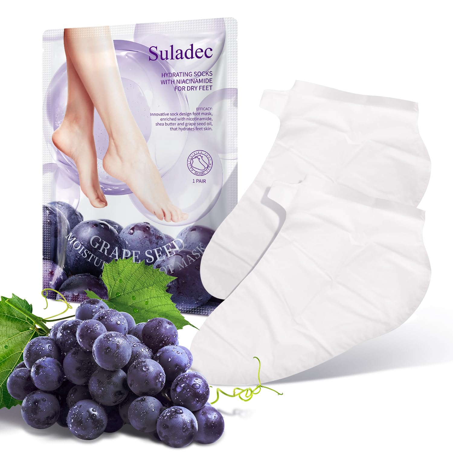 Moisturizing Foot Mask with Grape Seed Oil and Shea Butter, Hydrating Foot Masks for Dry Cracked Feet, Dry Skin Moisturizer for Soft and Smooth Touch Feet - Men Women - 7 Pairs