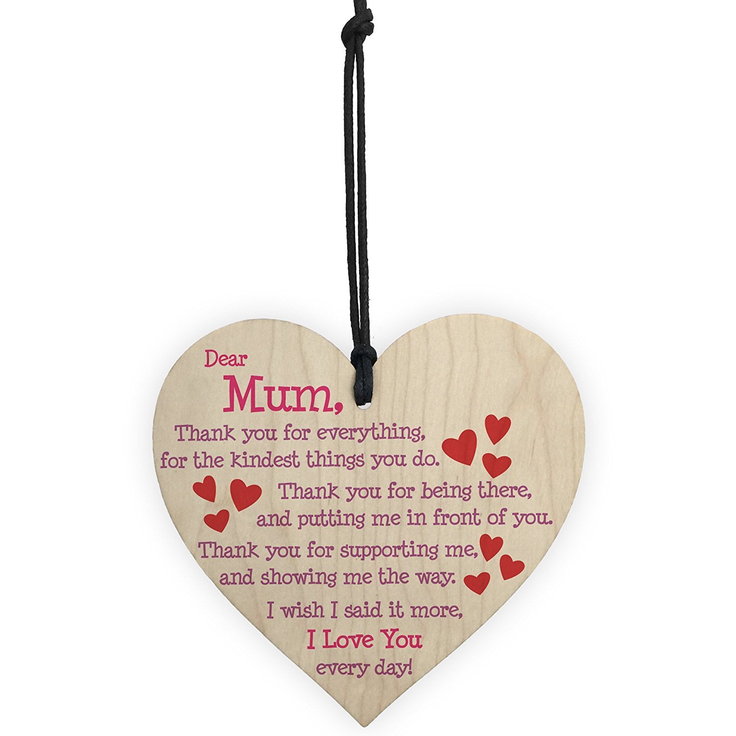 RED OCEAN Mum I Love You Everyday Wooden Hanging Heart Cute Mums Sign