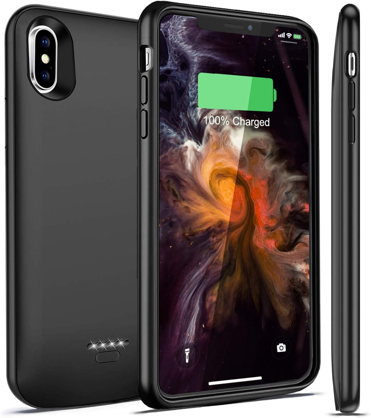 iBatrycas Battery Case for iPhone Xs MAX, Smart Extended Charging Case Portable Power Case Charger Compatible Lightning Headphones with Powerful 5000mAh for iPhone Xs MAX (Black, 6.5inch)