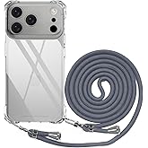 BEIMEITU Lanyard Case for iPhone 17 Pro Strap Clear, ptective Cell Back Cover with Adjustable Neck Cord Strap Lady,Transparent PC Crossbody Phone Case for iPhone 17 Pro Rope Men Summer