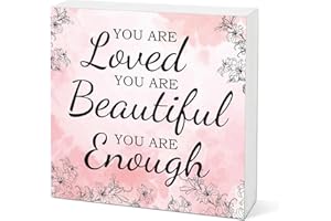 You Are Loved You Are Beautiful You Are Enough Wood Box Sign Inspirational Quotes Wooden Block Sign Desk Decor Encouragement 