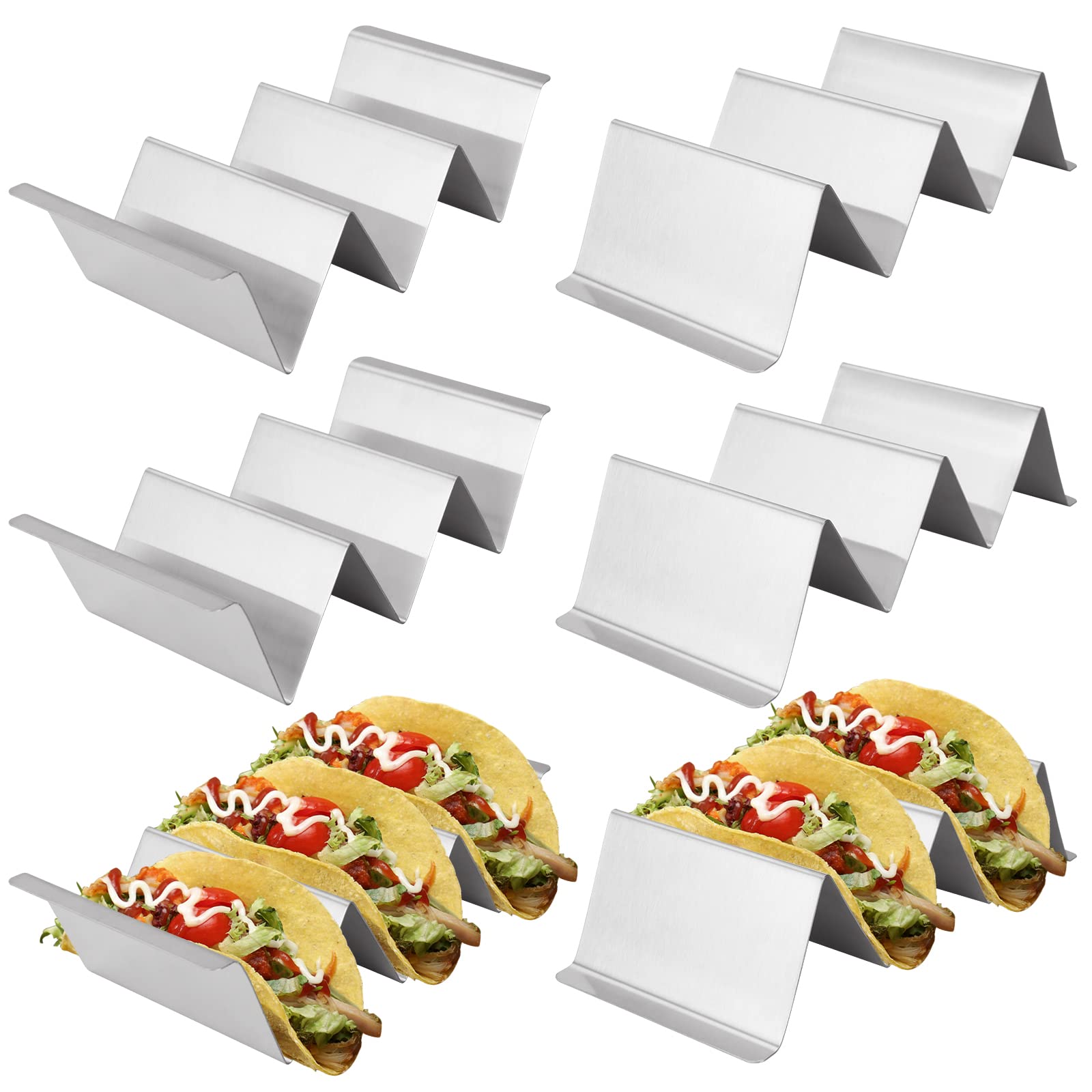GOYADA 6 Pcs Stainless Steel Taco Holder, Wave Taco Holder Stand Safe for Dishwasher and Oven, Taco Rack Trays for Home Mexican Restaurant Kitchen Cafe Taqueria