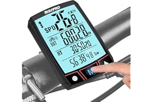 Wireless Bike Computer, RISEPRO Bicycle Speedometer and Odometer Wireless Waterproof Touchscreen Cycle Bike Computer with Backlight LCD Display & Multi-Functions
