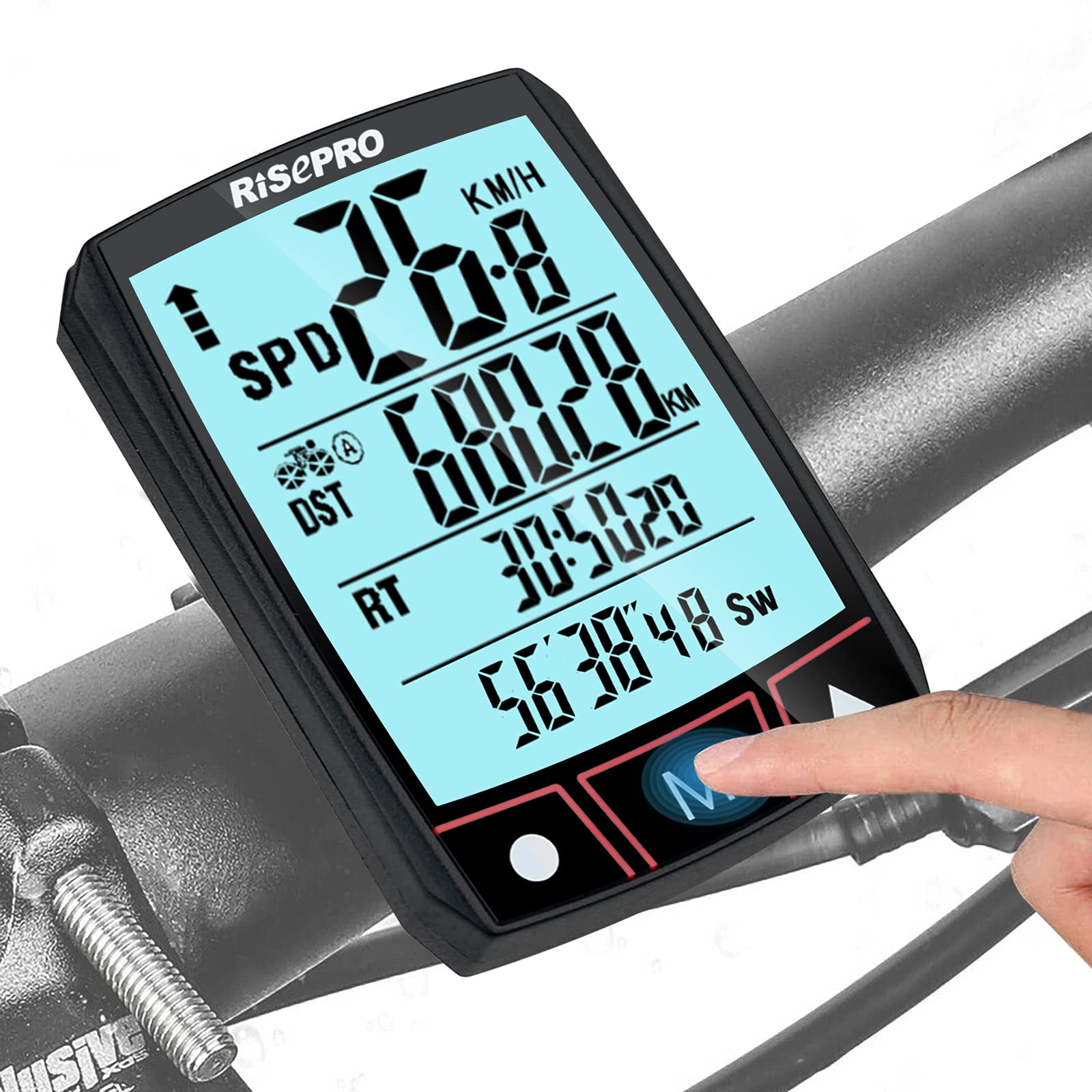 Wireless Bike Computer, RISEPRO Bicycle Speedometer and Odometer Wireless Waterproof Touchscreen Cycle Bike Computer with Backlight LCD Display & Multi-Functions