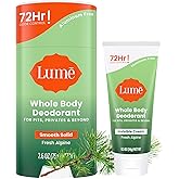 Lume Whole Body Deodorant - Invisible Cream Tube Mini and Solid Stick - 72 Hour Odor Control - Aluminum Free, Baking Soda Free, Skin Safe - 0.5 Oz Mini Tube + 2.6 Oz Solid Stick (Fresh Alpine)