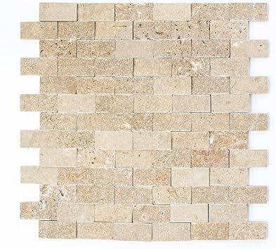 Mosaic Mirror Tile Travertine Natural Stone Brick Walnut Splitface Noce Travertine 3d For Wall Bathroom Toilet Shower Kitchen Counter Trim Bath Panel Mosaic Mat Mosaic Tabletop Amazon Co Uk Diy Tools