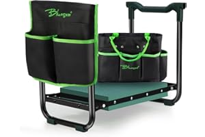 Bluesea Garden Kneeler and Seat - 2-in-1 Heavy Duty Garden Stool & Thick Kneeling Pad with Tool Pouch, Foldable Garden Bench for Planting, Weeding, Seniors, Women (350lbs Capacity)