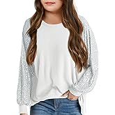 Haloumoning Girls Sequin Sweatshirts Kids Fashion Crewneck Long Batwing Sleeve Pullover Clothes 5-14 Years