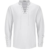 Mens Viking Renaissance Long Sleeve Halloween Scottish Medieval Pirate Shirt EBa