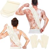 Anezus Exfoliating Back Scrubber Bath Gloves Set, Exfoliating Shower Towel with Shower Gloves for Body Scrub, Back Cleaner Wash Gloves to Remove Dead Skin (Beige)