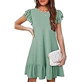 YOVION Girls Summer Dresses Boho Ruffle Sleeve Tiered Swing Casual Dress with Pockets for 6-12 Y