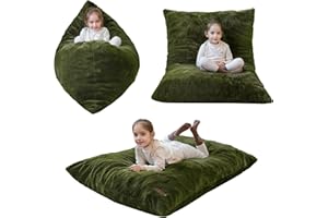 MAXYOYO 3 in 1 Kids Bean Bag Chair Bed, Child Floor Sofa for Gaming, Reading, Faux Fur Floor Mattress with High-Density Foam Filling for Living Room Bedroom