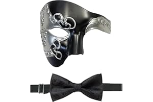 FunMular Masquerade Mask for Men Phantom of The Opera Half Face Mask with Bowtie, Venetian Masks for Halloween Party