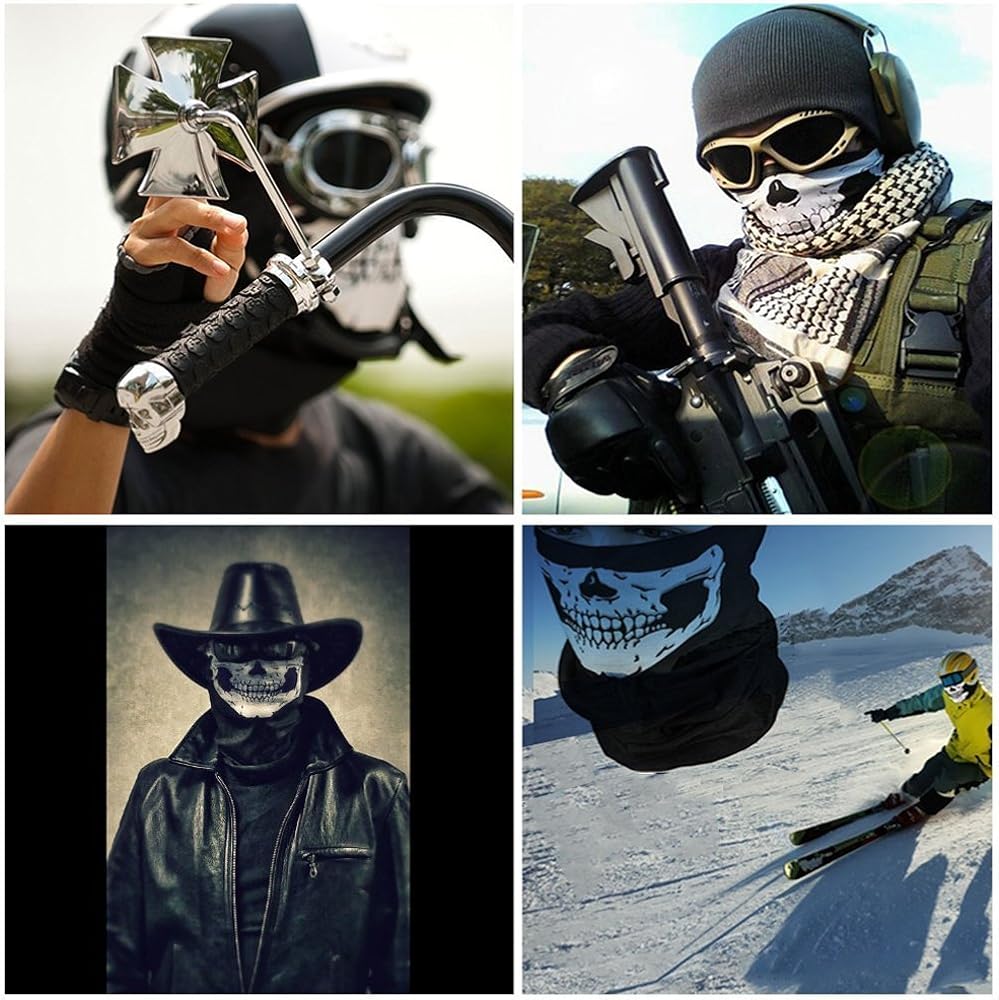 Aikuer Black Balaclava Ghosts Skull Full Face Mask, Windproof Ski Mask Motorcycle Face Masks Tactical Balaclava Hood for Men Women Youth Halloween Cosplay Outdoor Sport Cycling Hiking Skiing : Clothing