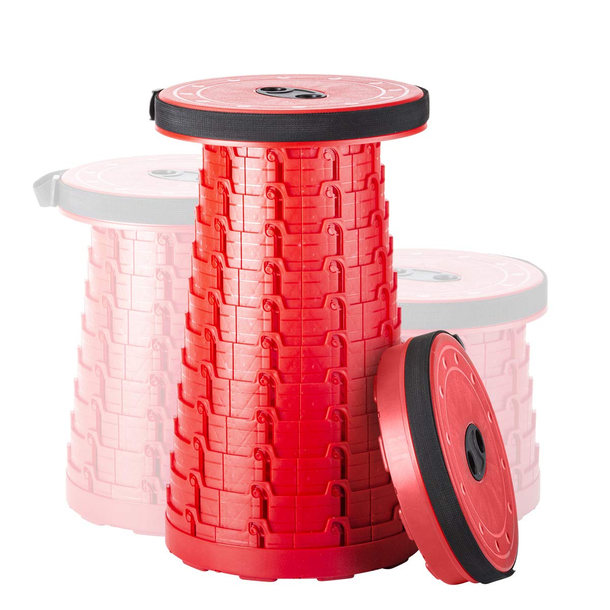 Booxihome Portable Telescopic Stool,Folding Stool Camping Lightweight Stool Seat for Outdoor Camping BBQ Fishing Hiking Gardening Indoor, Maximum Load 400 lbs (Red)