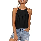 WIHOLL Womens Pleated Tank Tops Spaghetti Strap Camisole Halter Tops Curved Hem Fashion 2026