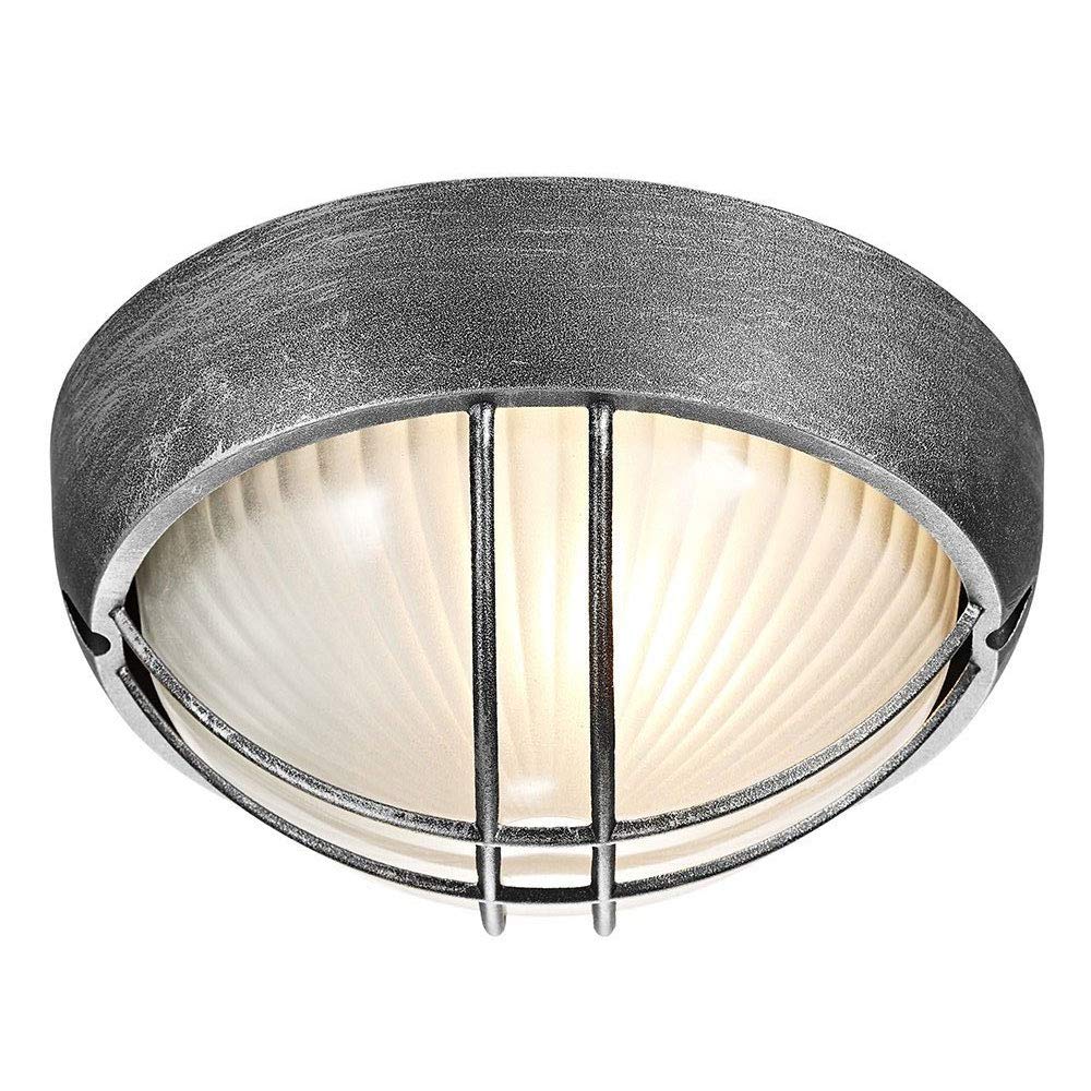 Black/Silver Die Cast Aluminium Outdoor Circular Bulkhead Porch or Wall Light by Happy Homewares