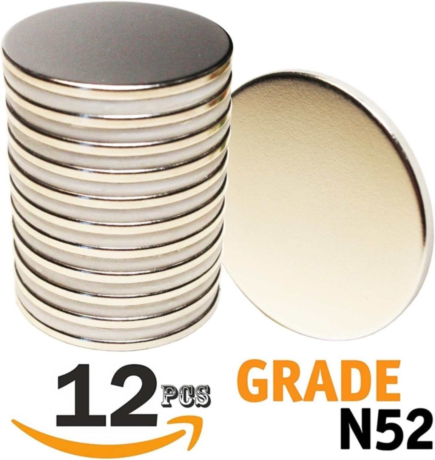 Neodymium Magnets N52 Disc 1.26"D x 0.08"H, Set Of 12 Super Strong Permanent Rare Earth Magnets. Ideal for Fridge Magnets, DIY, Scientific, Building, Craft and Office Magnets.